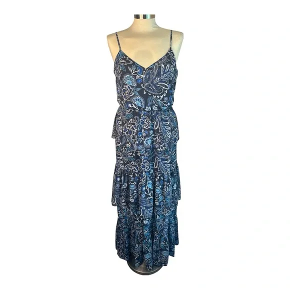 Eliza J Blue Floral Tiered Ruffle  Maxi Dress - Picture 2 of 8